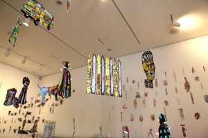 paper dolls hanging from ceiling