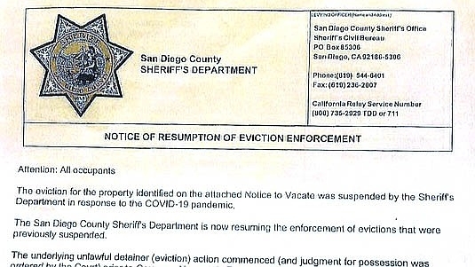San Diego Sheriff To Resume Evictions Thursday, Despite Moratorium